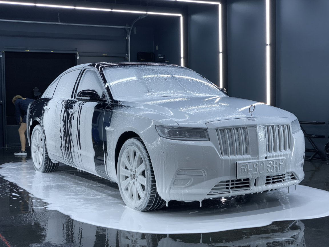 Professional exterior car detailing with foam wash