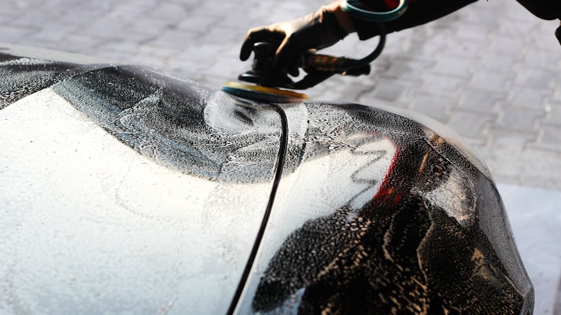 Close-up of professional car polishing
